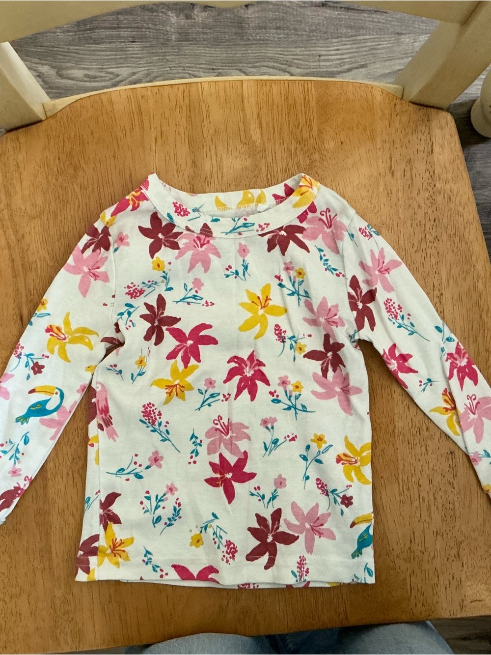 Girls' Floral Long-Sleeve Tee - White with Pink & Yellow Flowers